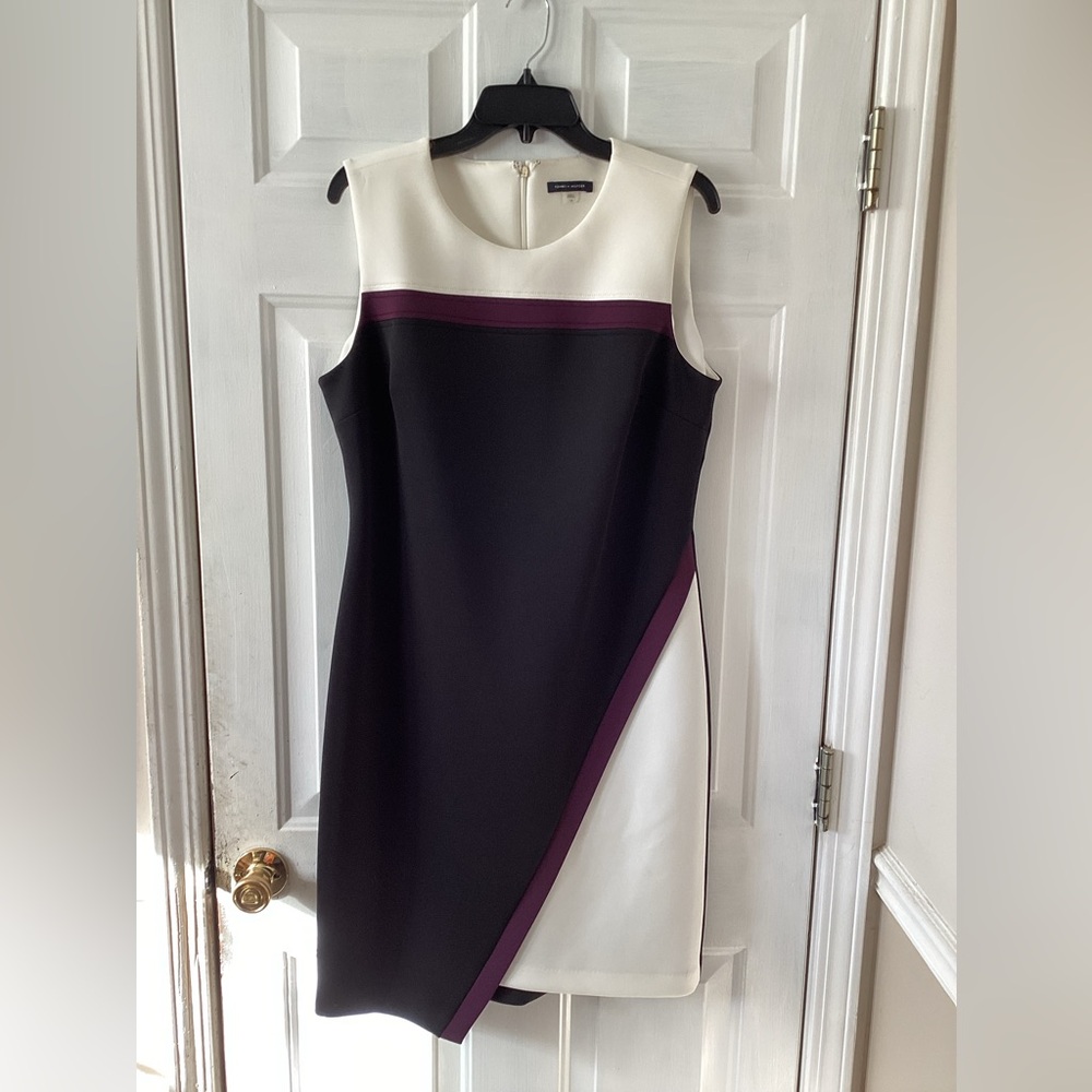 Tommy Hilfiger Colorblock Black White Purple Scuba Dress Sleeveless Size 14 NWOT
